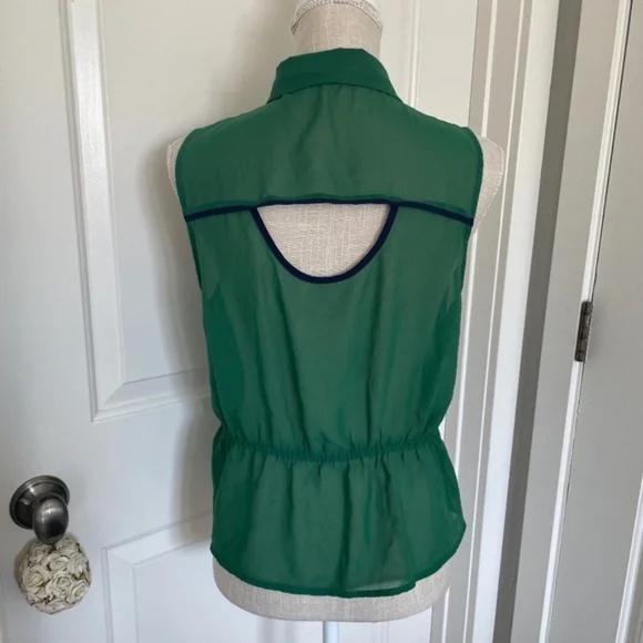 Mine | Y2K Sleeveless Sheer Emerald Green Blouse, Size L - Picture 6 of 10